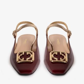 The Rosalinda Burgundy Patent Leather Women Flat Slingback Sandal - Glamourous Grace