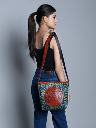 Heritage Ajrakh Leather Tote Bag - Glamourous Grace