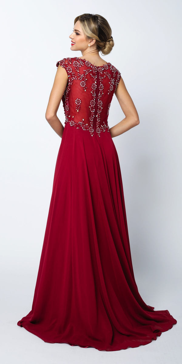 CLEARANCE - Juliet 585 A-Line Gown Cap Sleeve Empire Waist Full Length (Size M) - Glamourous Grace