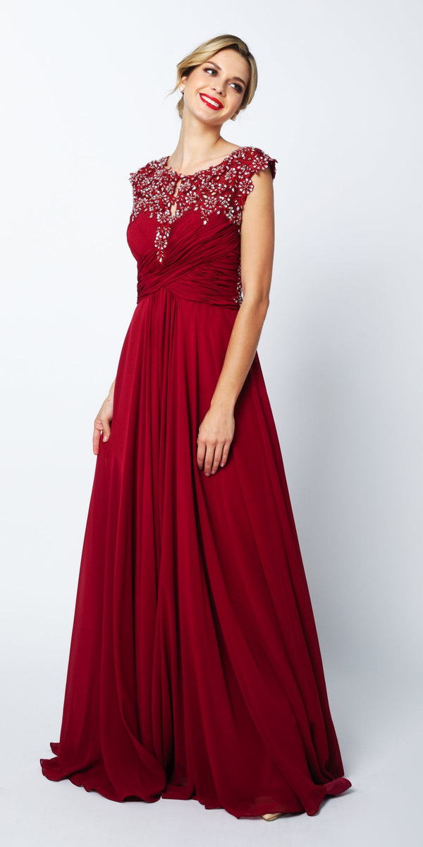 CLEARANCE - Juliet 585 A-Line Gown Cap Sleeve Empire Waist Full Length (Size M) - Glamourous Grace