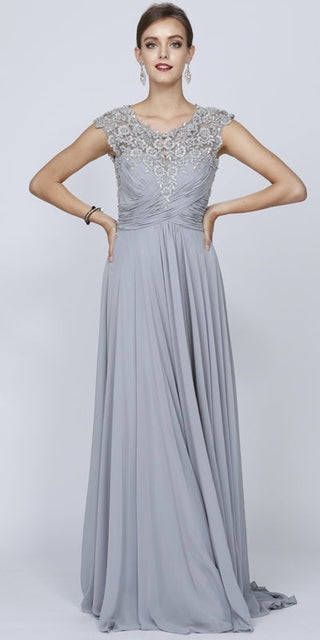 Juliet 585 A-Line Gown Cap Sleeve Empire Waist Full Length