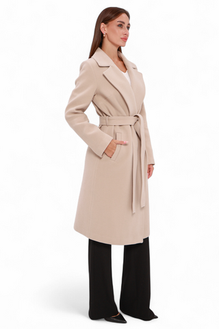Zane Cashmere Wool Blend Overcoat in Beige