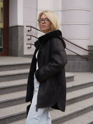Reversible Faux Shearling Hooded Coat