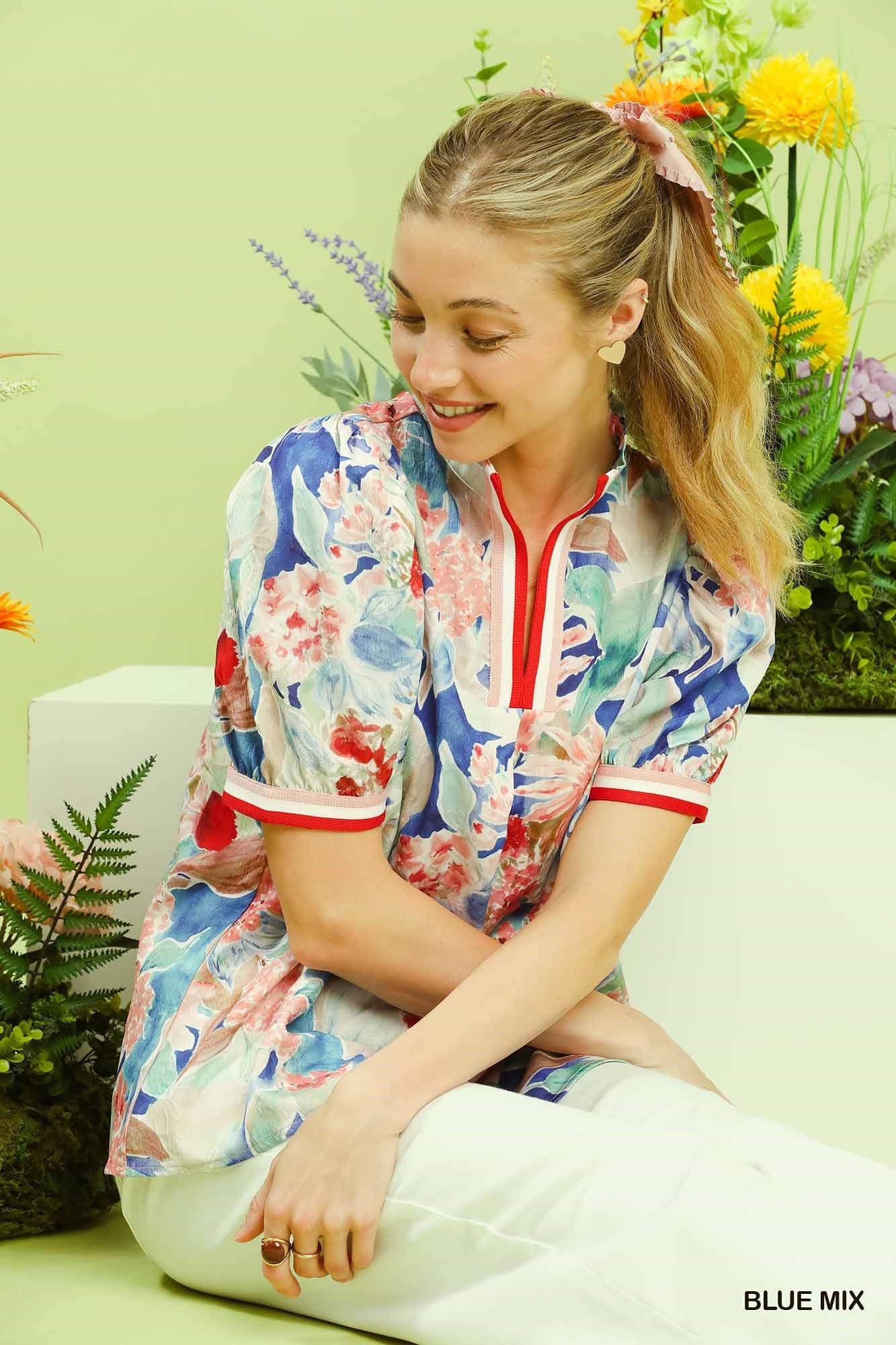 Umgee Jacquard Bloomscape Print Top - Glamourous Grace