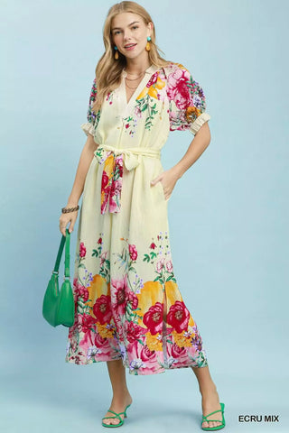 Umgee Mix Floral Border Print Midi Dress - Glamourous Grace