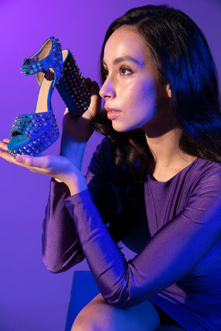 The Tampico Blue Suede Leather Spike Platform Heel Women Sandal - Glamourous Grace