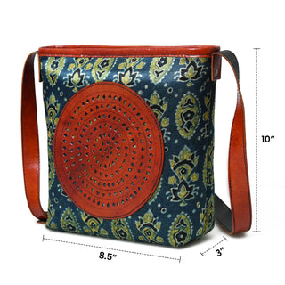 Heritage Ajrakh Leather Tote Bag - Glamourous Grace