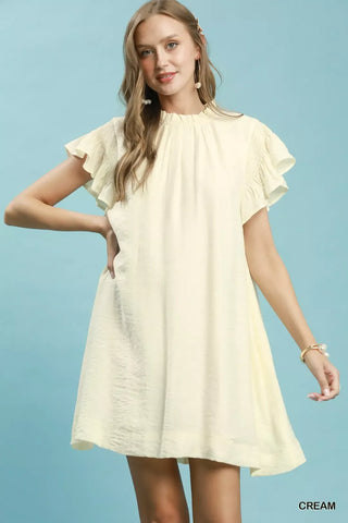 Umgee Ruffle Flutter Sleeve Dress in Cream - Glamourous Grace