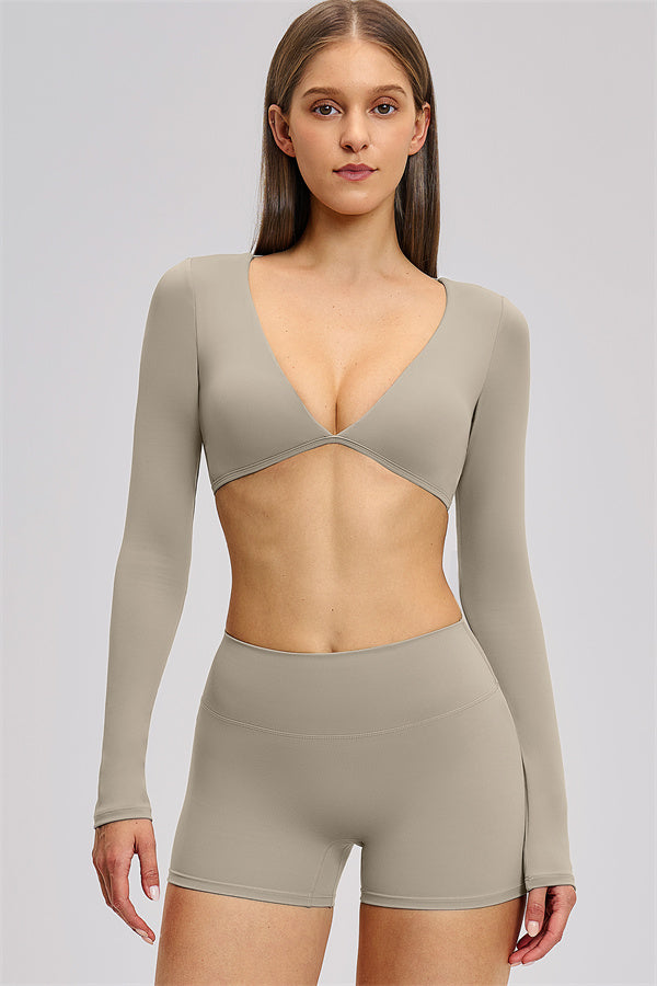 The Zestful Long Sleeve Crop Top Shorts 2-Piece Set - Glamourous Grace