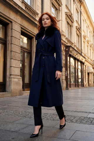 Navy Wool Trench Coat, Clara