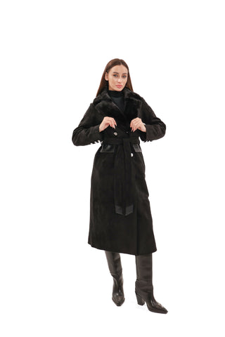 Genuine  Mink Fur Eco Suede Coat