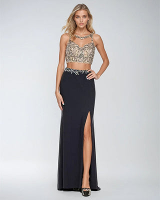 Juliet 595 Sexy Front Slit 2-Piece Dress Beads Illusion Neck