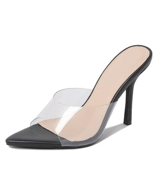 Adella | Black Stiletto Heels with Clear Upper Strap - Glamourous Grace