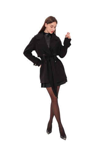 Karina Midi Cashmere Wool Blend Coat In Black