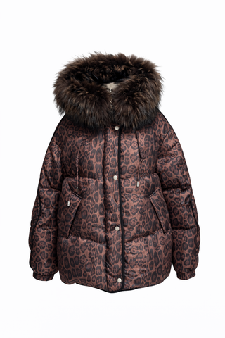 Ember Genuine Fur Trim Down Fill Jacket in Leo