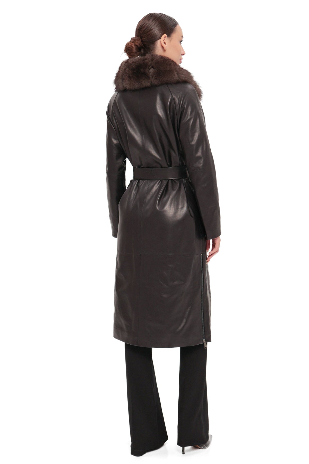 Genuine Leather Polar Fox Trim Coat