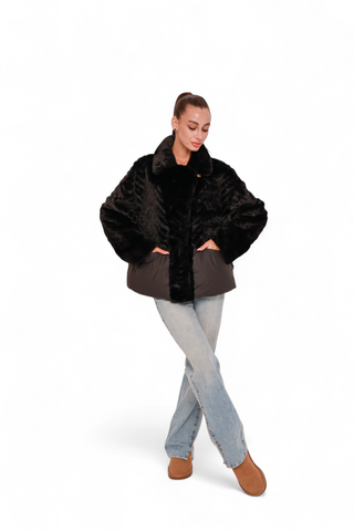Kaia Eco-Fur Down Fill Coat in Black