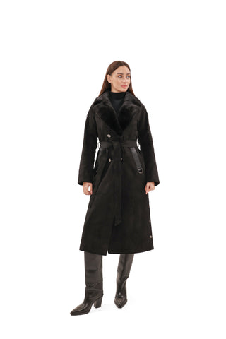 Genuine Mink Fur Eco Suede Coat