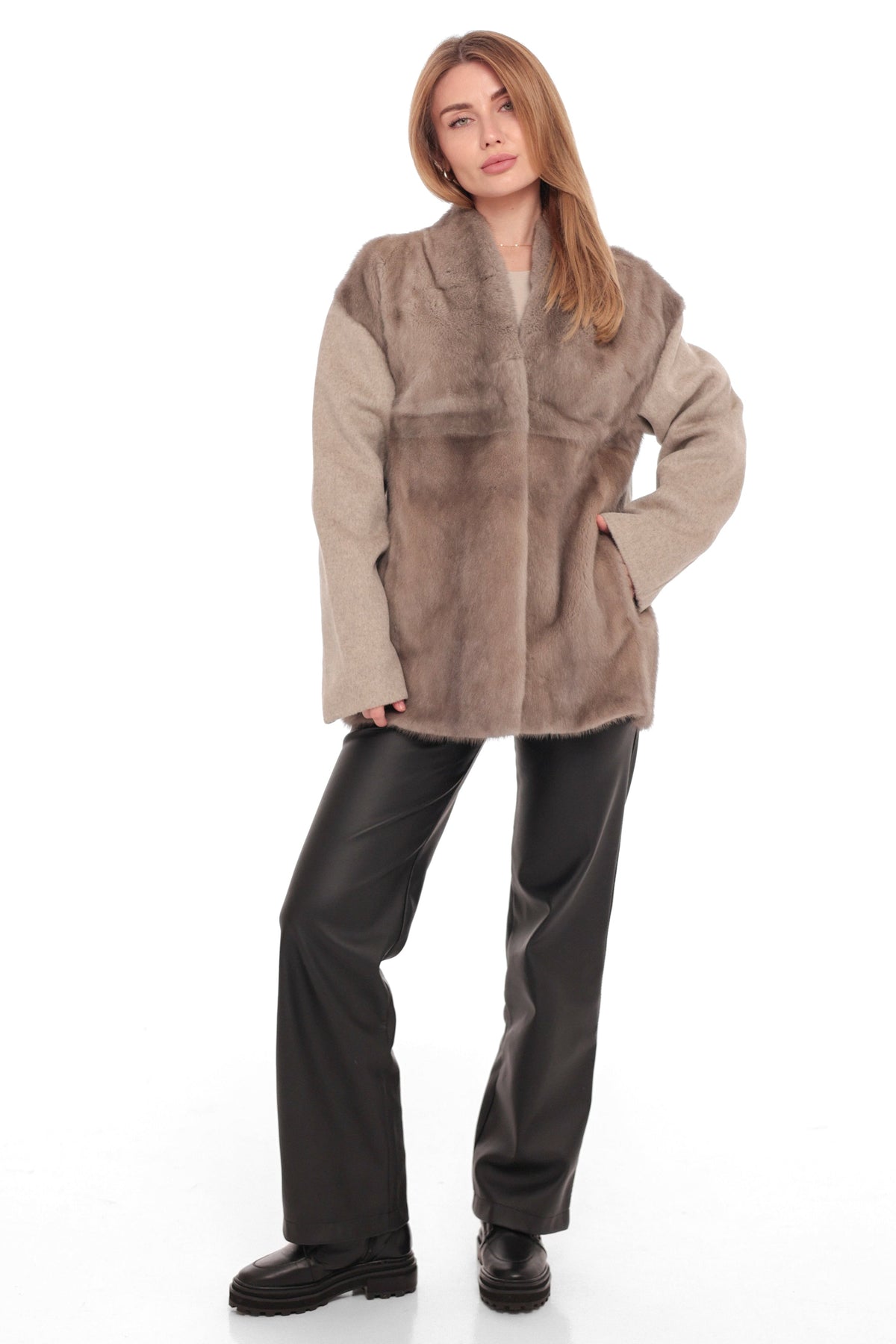 Melia Genuine Mink Fur Virgin Wool Coat