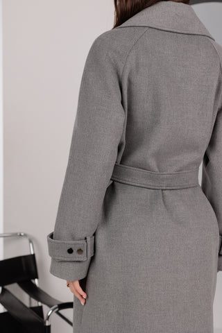 Karina Belted Wool Cashmere Blend Overcoat in Grey