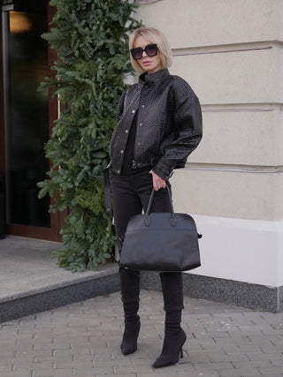 Marlowe Braided Genuine Leather Jacket in Black