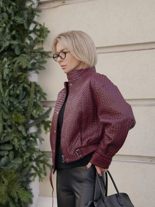 Marlowe Braided Genuine Leather Jacket in Bordeaux