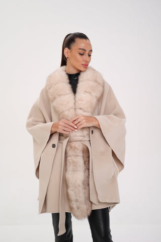 Genuine Polar Fox Double Face Wool Poncho Coat