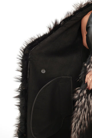 Genuine Silver Fox Cashmere Blend Coat