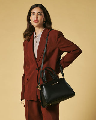 Zita (black) - Italian calf leather women's handbag (with shoulder strap) - Glamourous Grace
