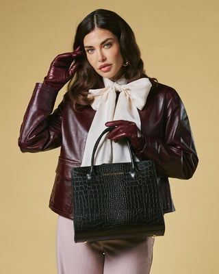 Patrizia (black) - Italian calf leather women's handbag (with shoulder strap) - Glamourous Grace