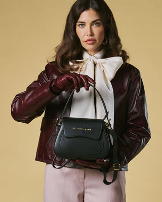Ottavia (black) - Italian calf leather women's crossbody bag (with shoulder strap) - Glamourous Grace