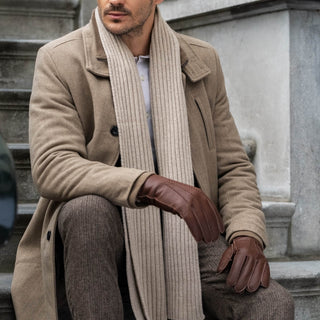 Diego (brown) - Italian gloves made of American deerskin leather with rabbit fur lining - Glamourous Grace