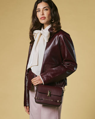 Mirella (eggplant) - Italian calf leather women's crossbody bag (with shoulder strap) - Glamourous Grace