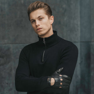 Mario (black) - Italian lambskin leather driving gloves - Glamourous Grace
