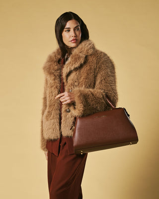 Cecilia (brown) - Italian calf leather women's handbag (with shoulder strap) - Glamourous Grace