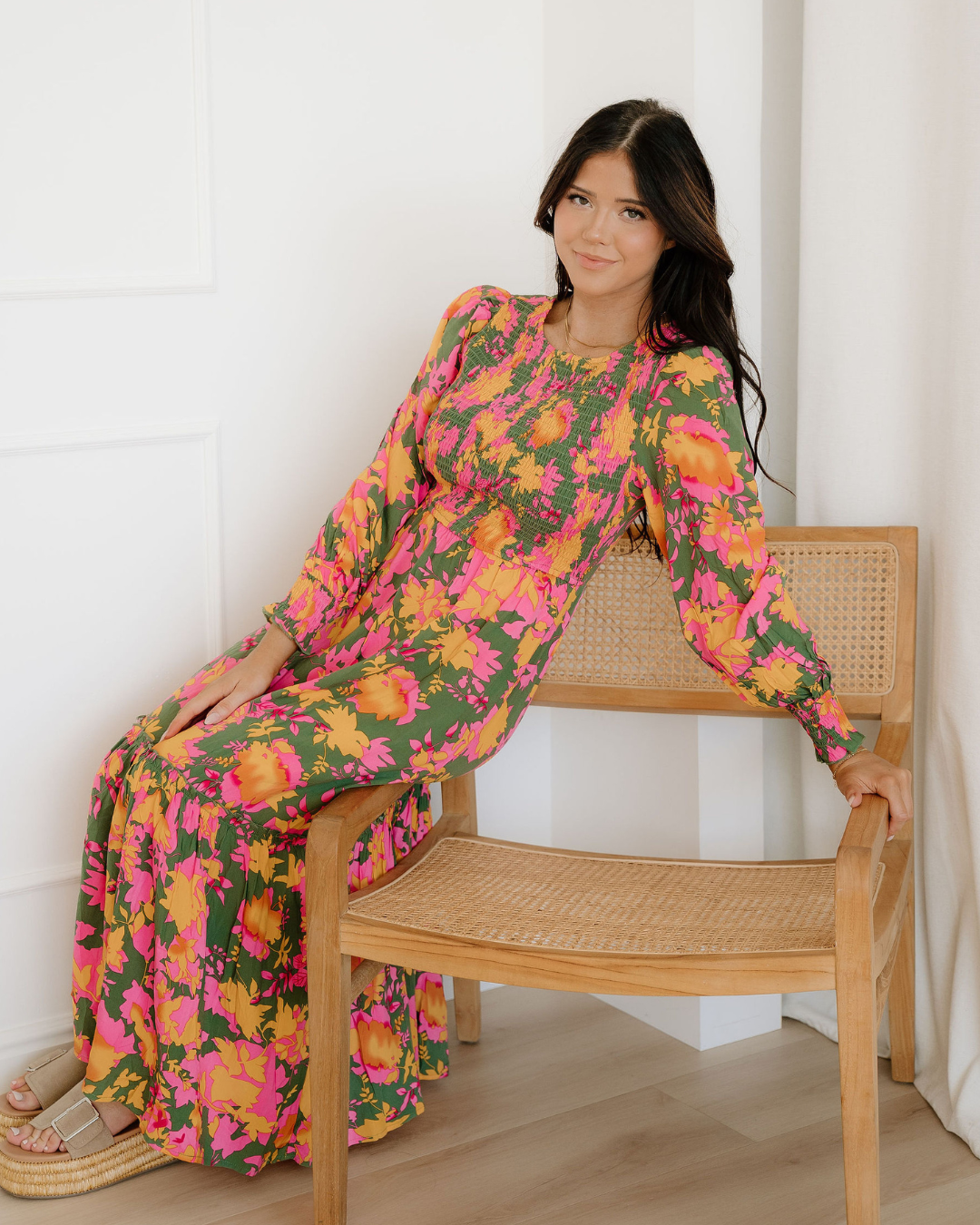 Tinsley Floral Puff Sleeve Smocked Bodice Frill Tiered Dress - Glamourous Grace