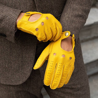 Leonardo (yellow) - Italian driving gloves made of American deerskin leather - Glamourous Grace