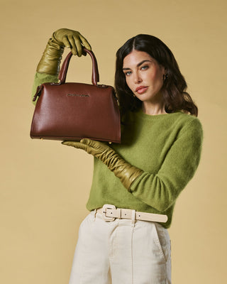 Zita (brown) - Italian calf leather women's handbag (with shoulder strap) - Glamourous Grace