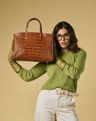 Valentina (cognac) - Italian calf leather women's handbag (with shoulder strap) - Glamourous Grace