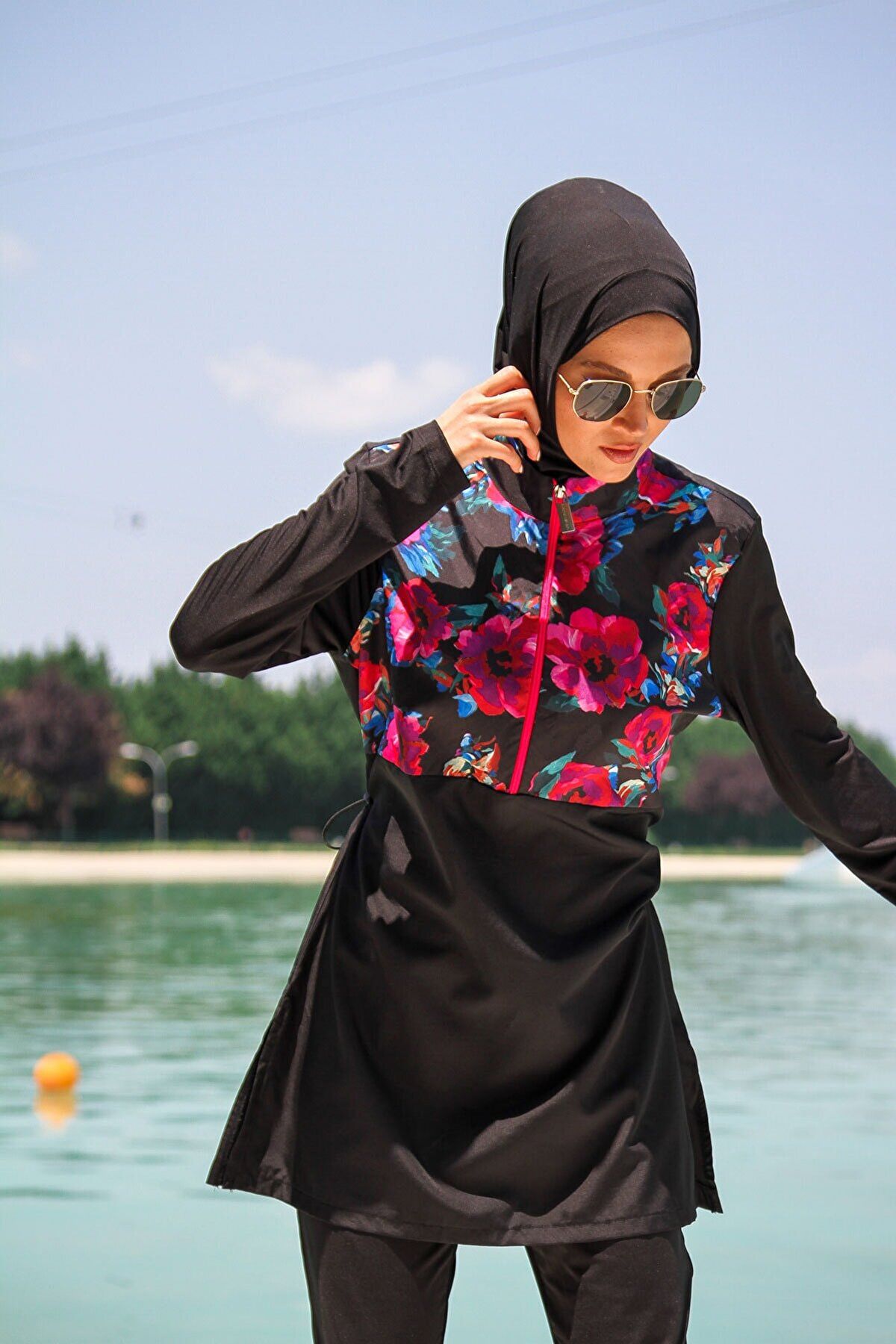Woven Black Burkini Modest Swimwear M2268 - Glamourous Grace