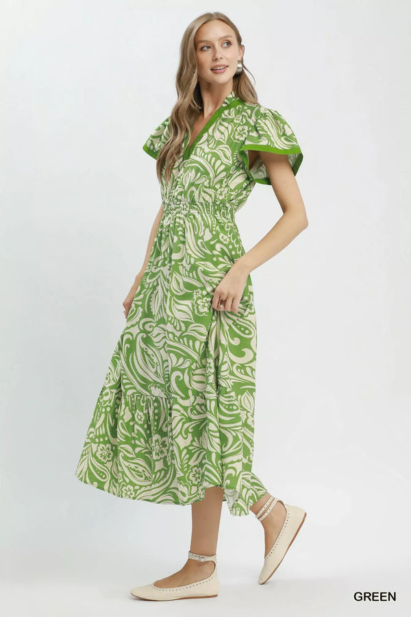 Umgee Paisley Print Midi Dress with Side Pockets - Glamourous Grace