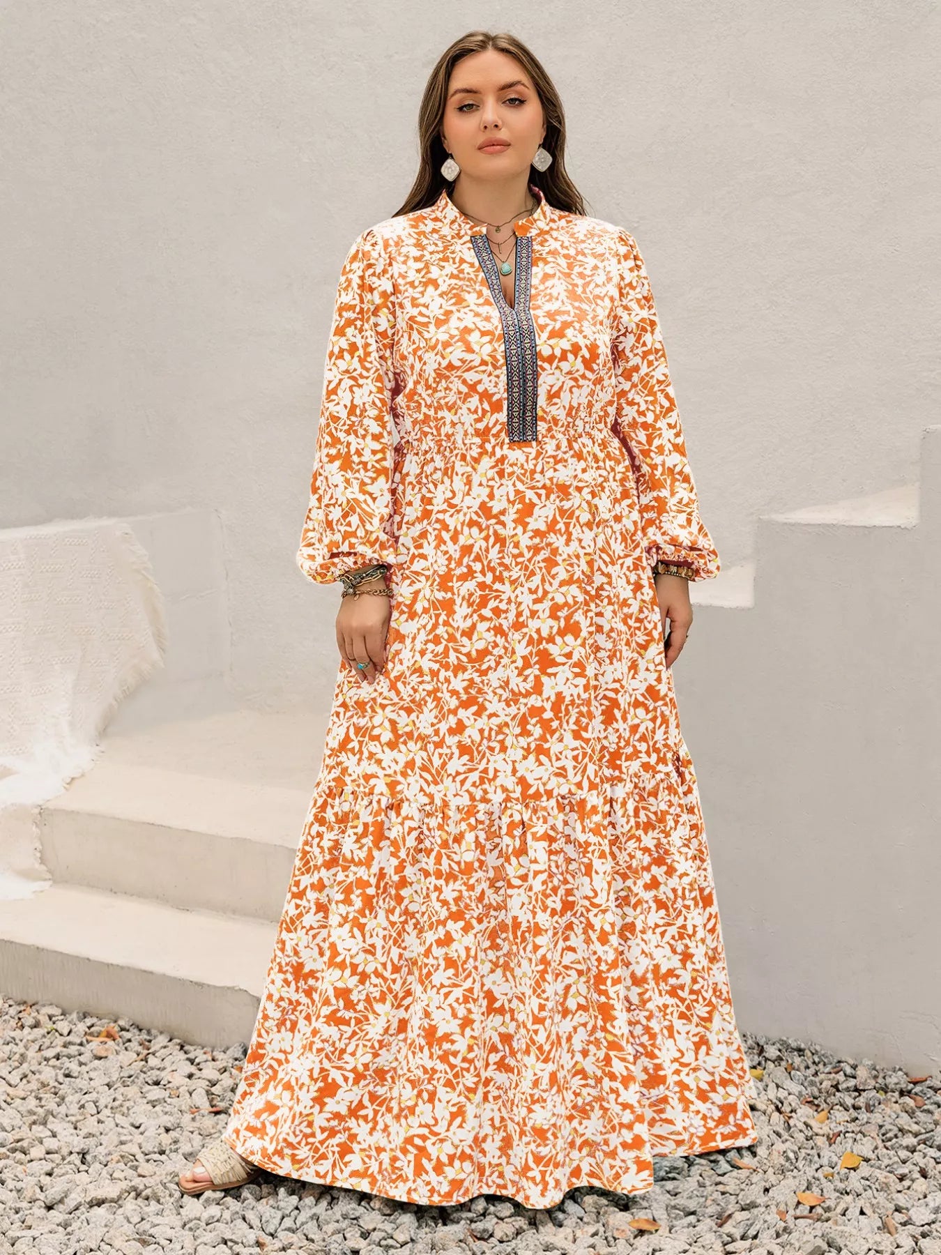 Plus Size Boho Floral Print Maxi Dress - Glamourous Grace