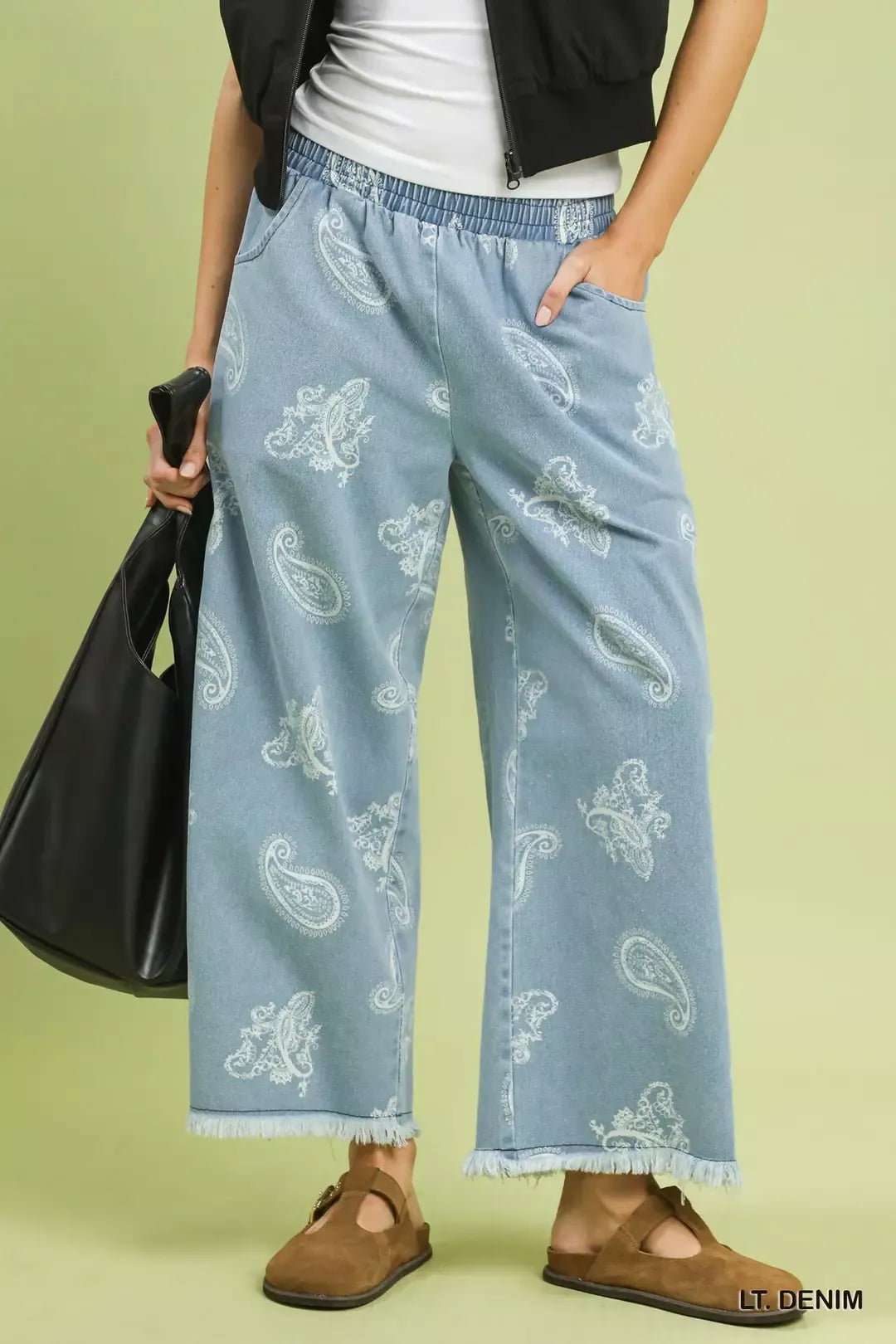 Umgee Denim Paisley Wide-Leg Pants - Glamourous Grace