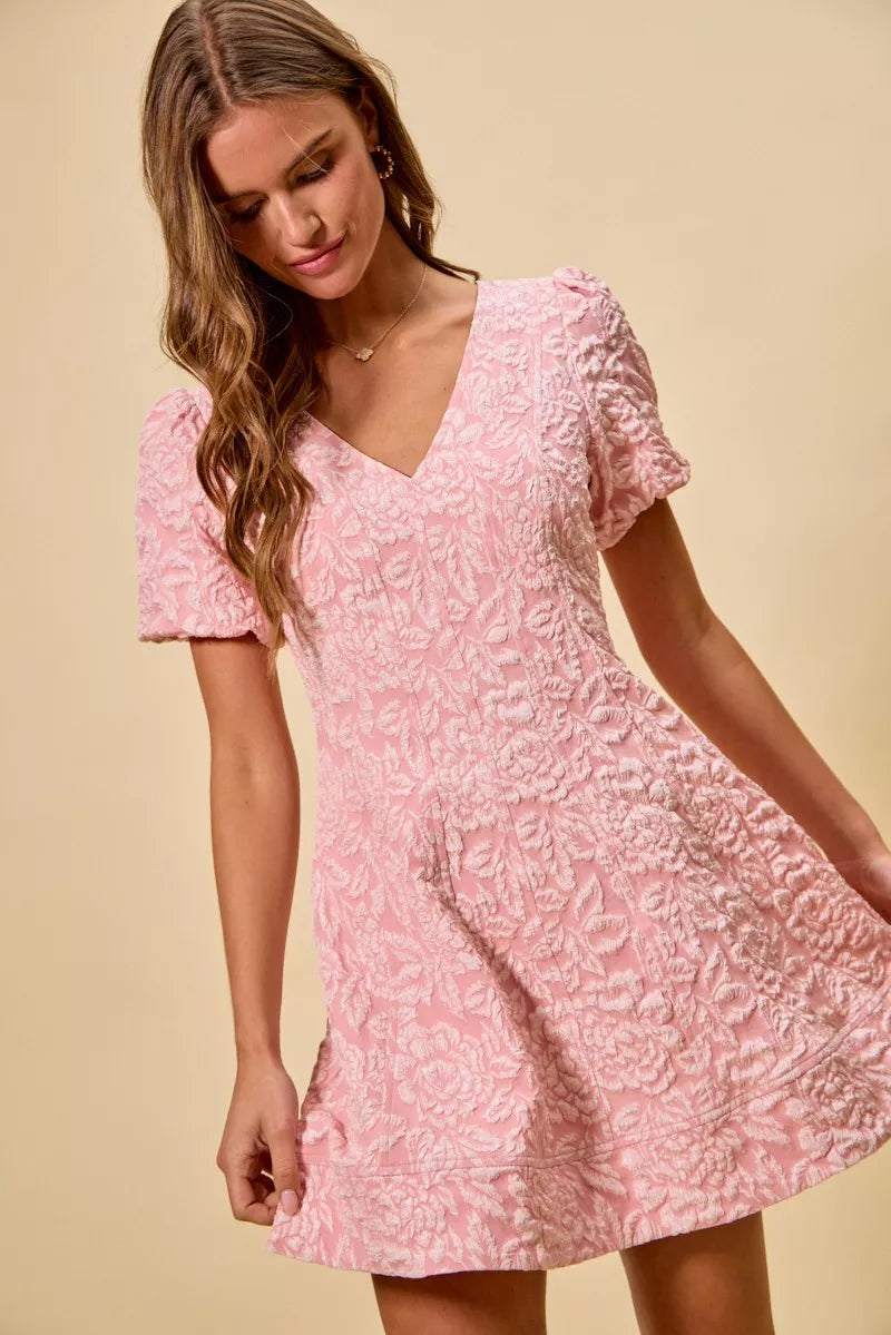 SO ME Floral Jacquard Fit And Flare Daily Mini Dress (M) - Glamourous Grace