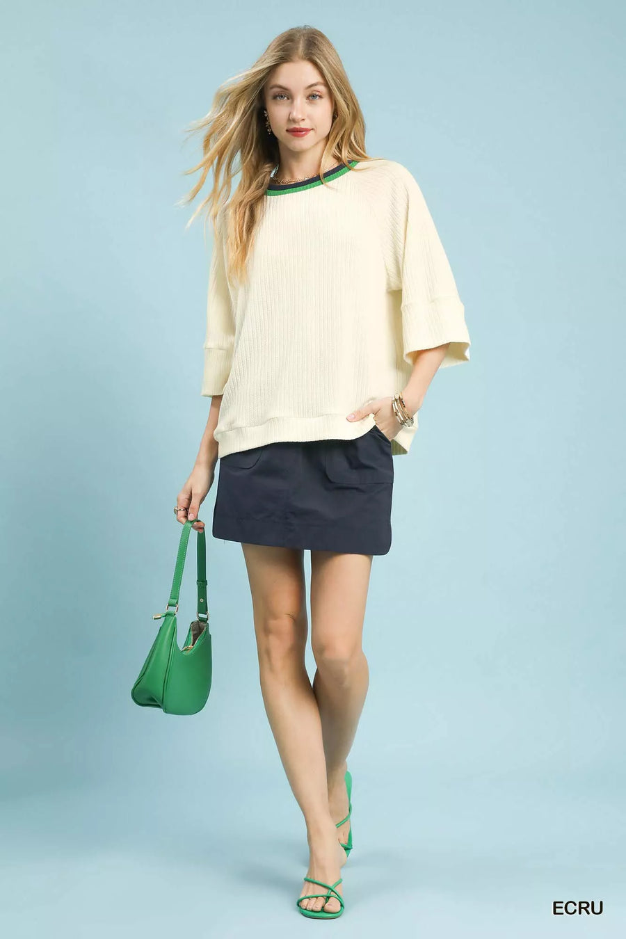 Umgee Ribbed Knit Top with Contrast Trim - Glamourous Grace