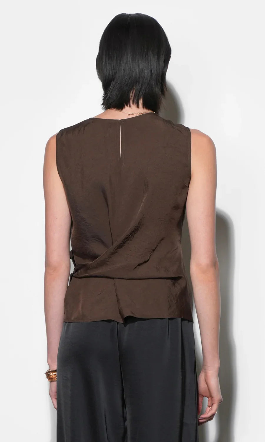 Lola Brown Sleeveless Side Tie Blouse