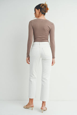 Sindie Mid Rise Cream Straight Jeans