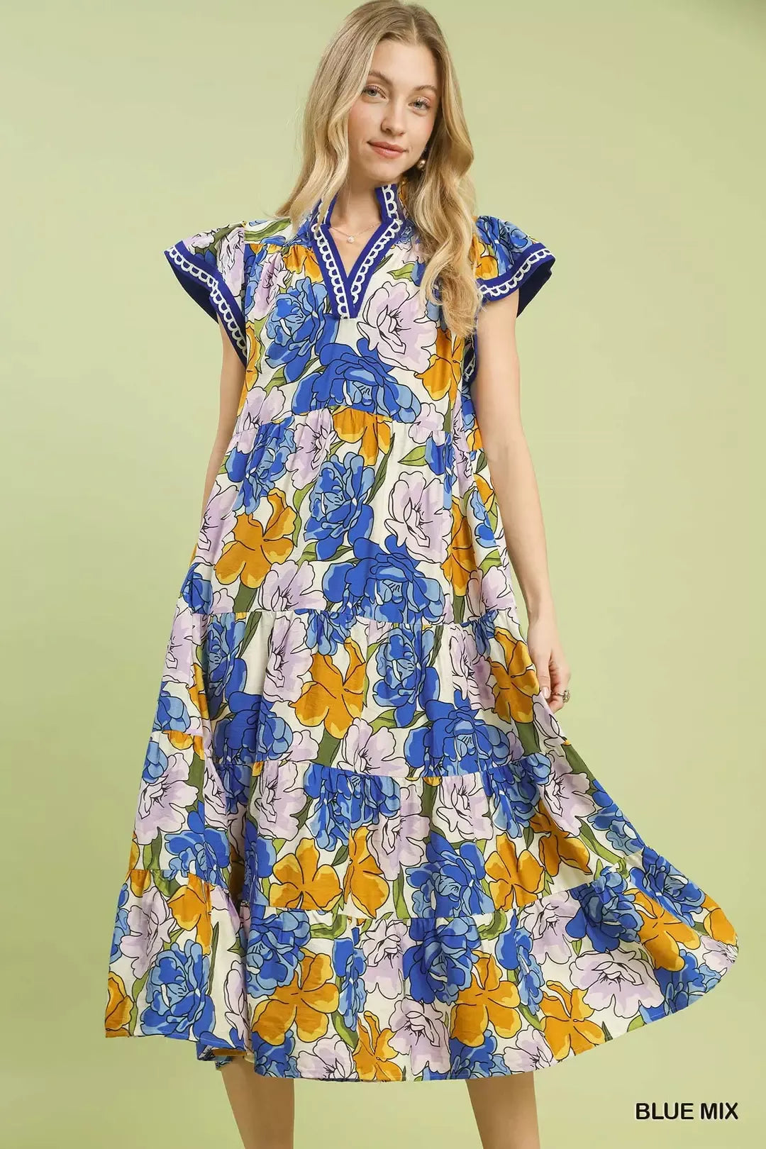 Umgee Mix Bold Floral Tiered Midi Dress - Glamourous Grace