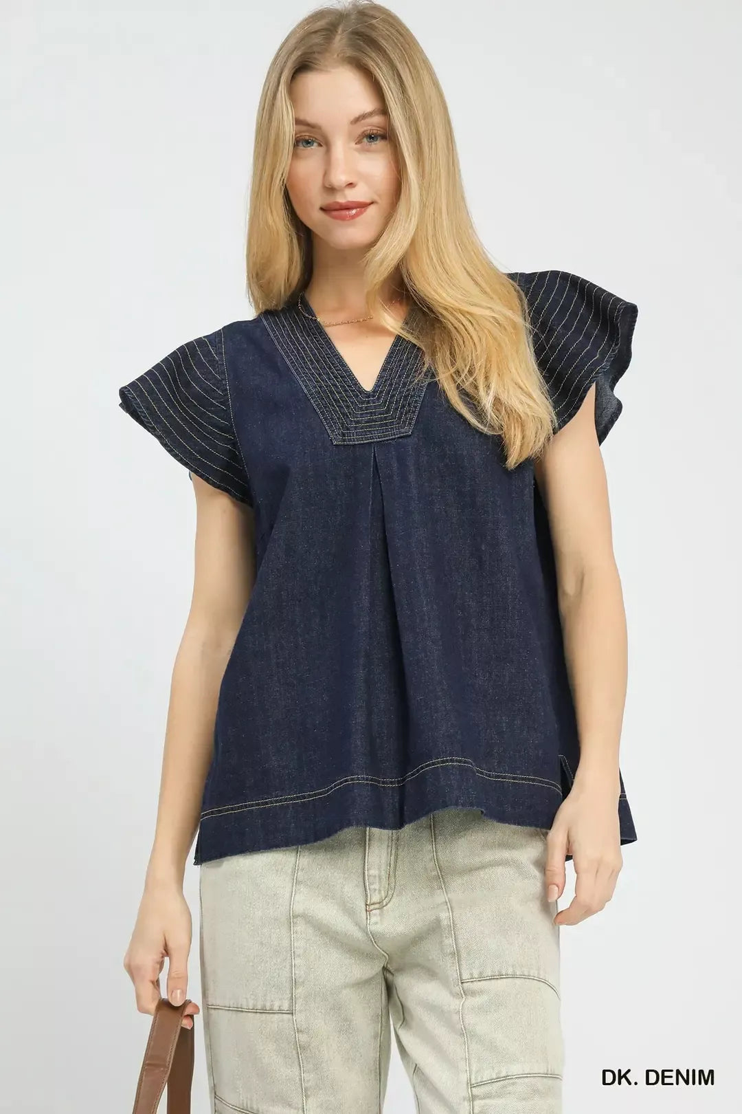 Umgee Cap Sleeve Denim Top - Glamourous Grace