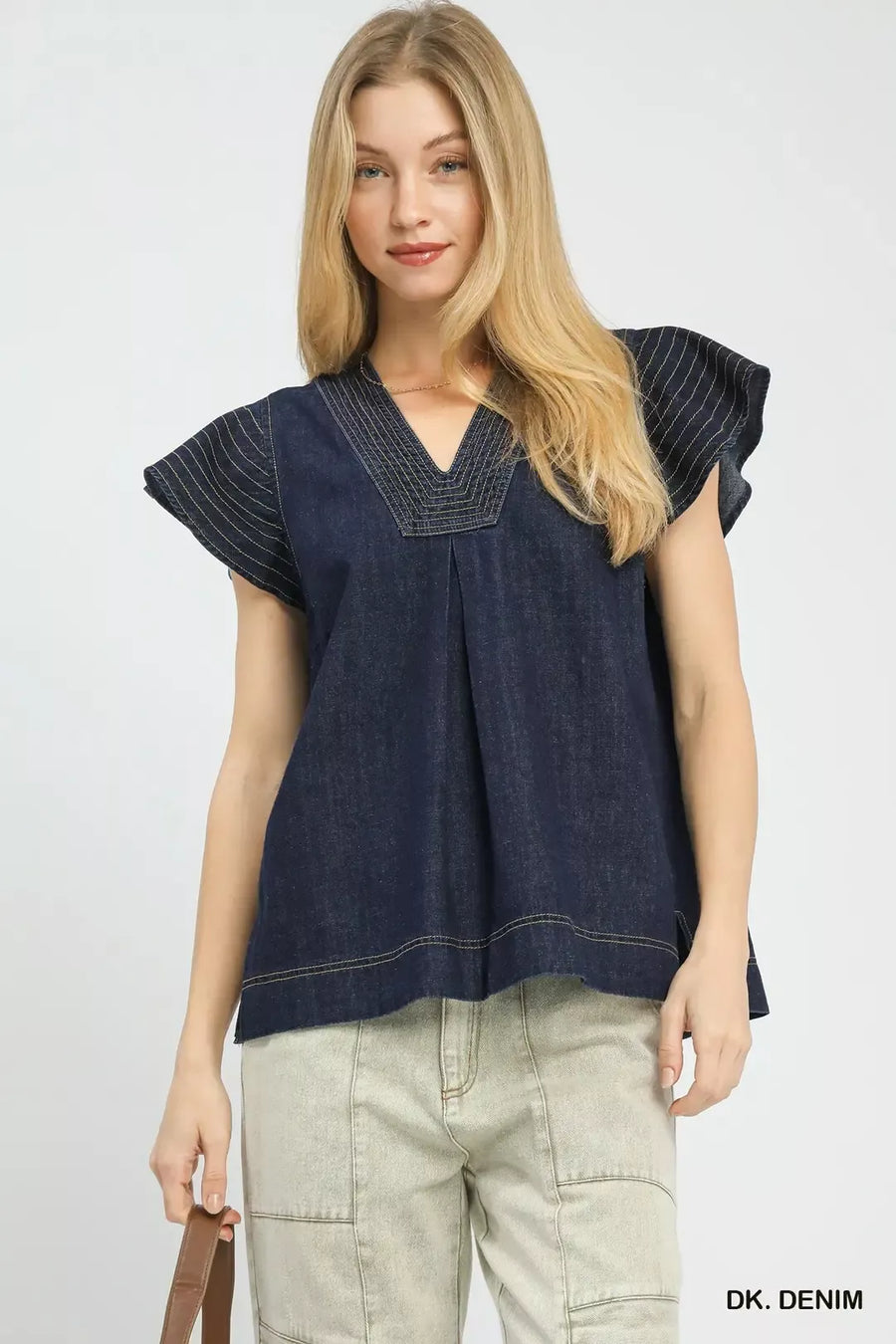 Umgee Cap Sleeve Denim Top - Glamourous Grace